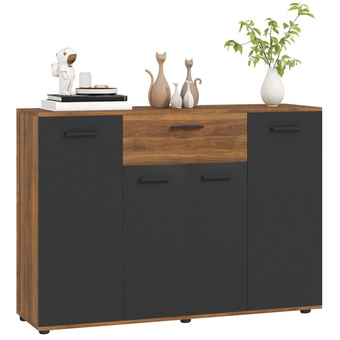 Buffet salon - HOMCOM - 4 placards - tiroirs et étagères réglables - dim. 120 x 35 x 85 cm - marron et noir