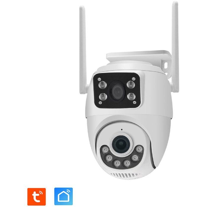 KYF Caméra Extérieure WiFi 5MP 2K+ Double Projecteur LED Vision Nocturne Rotation 300° IP66 avec Carte SD