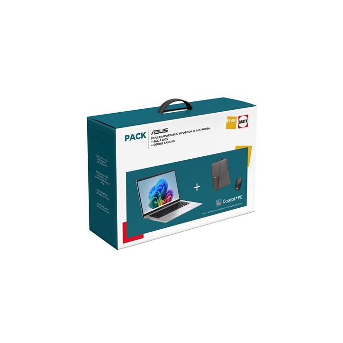 PC portable Asus Pack Vivobook 14S1407QA-BRUN078W 14 60 Hz Snapdragon® X 16 Go RAM 512 Go SSD Gris + Sac à dos + Souris sans fil