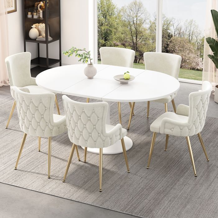 Lot de 6 Chaise de Salle à Manger en Velours - Chaise de Salon Moderne - Fauteuil de Cuisine en Métal Doré Beige
