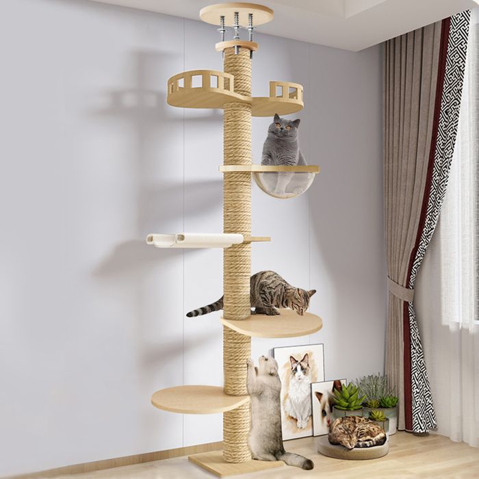 Comparer les prix de Arbre à chat - CREMLANK - Hauteur réglable - 6 niveaux - Panneau de densité - 305X34CM