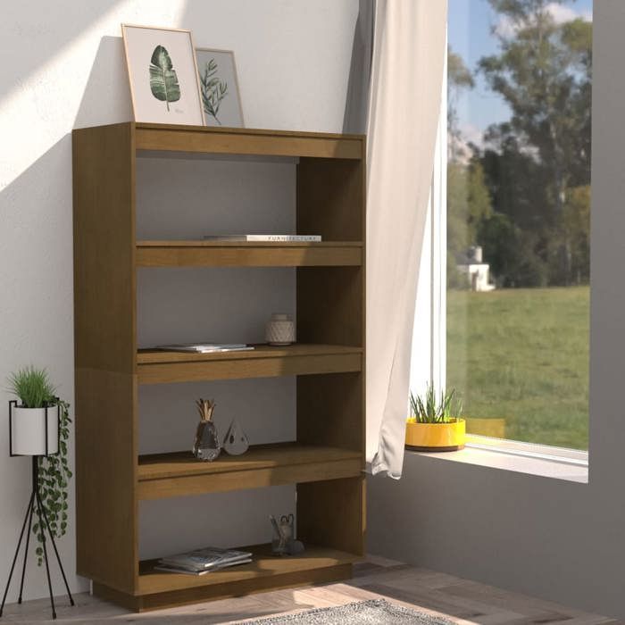 Bibliothèque de Rangement en Pin Massif 80x35x135 cm marron miel Bibliothèque Rangement Salon Etagere Bois Rangement Meubles