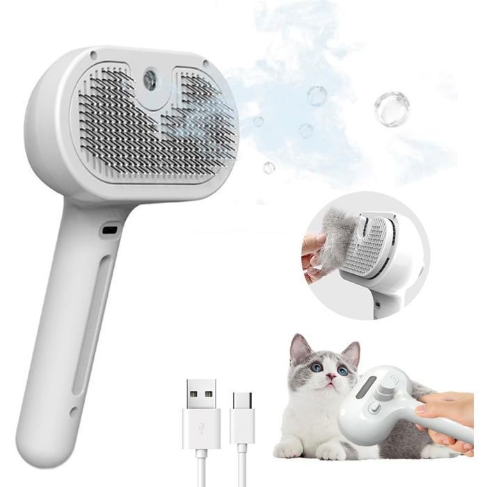 Meilleurs prix pour Brosse à vapeur 3 en 1 pour chat avec bouton de déverrouillage élimine efficacement lélectricité statique et les poils des chats