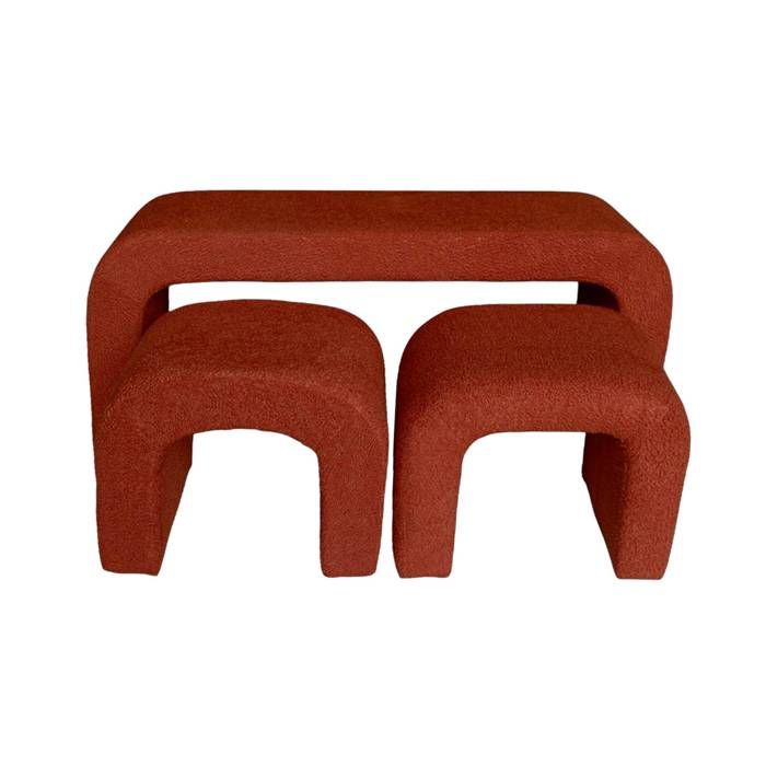 Banc et tabourets gigognes bouclette terracotta L 112 x P 40 x H 45cm - Ino Banc et tabourets gigognes bouclette terracotta L 112 x P 40 x H 45cm - Ino