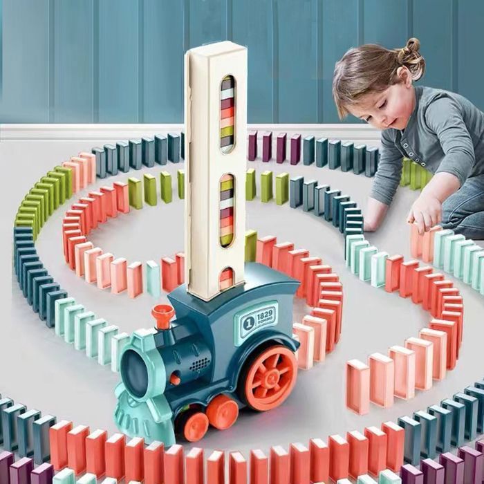HOVCEH Train Électrique Domino avec 100 pièces Ensemble de Jouets Domino Train Automatique