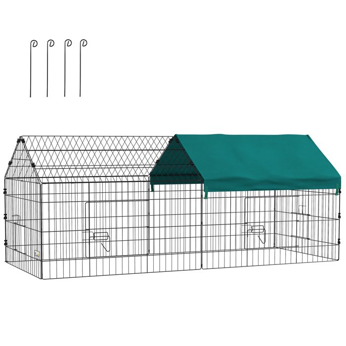 Comparer les prix de Parc enclos - cage lapin extérieur - PawHut - protection solaire et portes verrouillables - fil dacier - 185 x 75 x 75 cm - vert