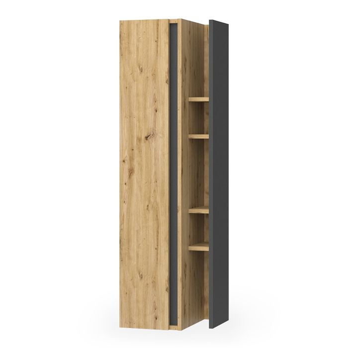 Armoire murale Edelin 35x120cm avec 4 compartiments de rangement Anthracite/Chêne Artisan Vicco 57991