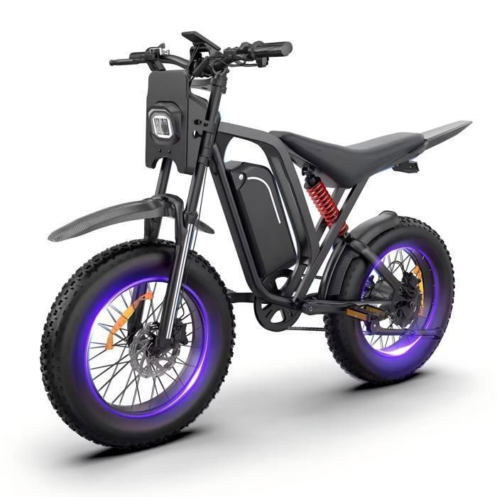 Vélo Électrique Tout-Terrain 20 1500W Batterie 52V 25Ah Amovible Freins hydrauliques 7 Vitesses Fatbike 50KM-60KM PAS AAIRSK R700