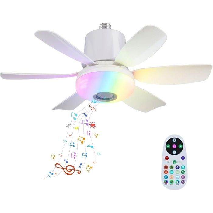 Ventilateur Plafond LED avec Lumière RGB Dimmable lampe Ventilateur Plafond E27 Interface Plafonnier Ventilateur pour Salon (Blanc) Ventilateur Plafond LED avec Lumière RGB Dimmable lampe Ventilateur Plafond E27 Interface Plafonnier Ventilateur pour Salon (Blanc)