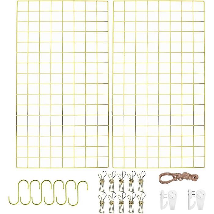 Lot de 2 grilles murales dorées multifonctionnelles pour Photo décoration DIY étagère 2 Paquets - 40 X 80 Cm - Doré