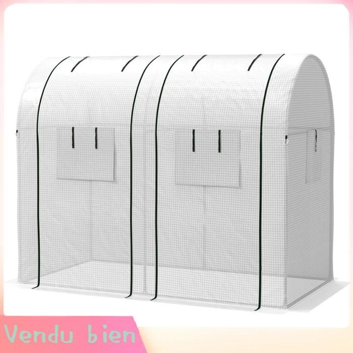 LIA Serre tomates 1 8m² acier PE blanc 135g/m² 2 portes zippées 4 fenêtres