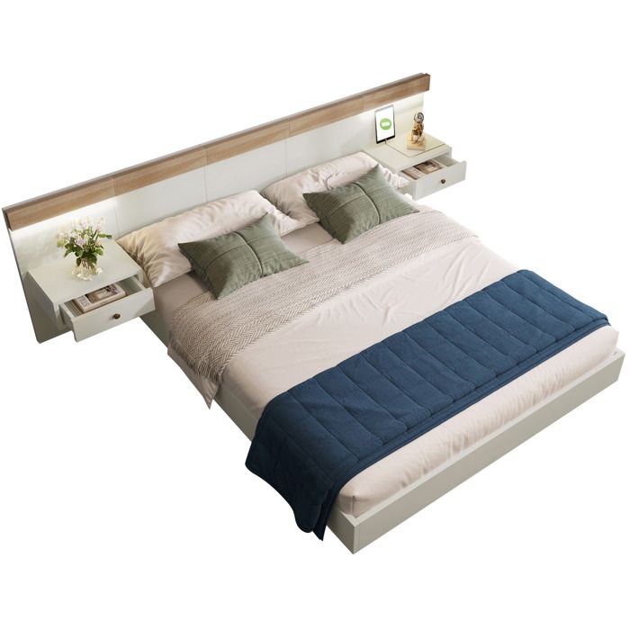Lit double 180x200 cm avec 2 tables de nuit intégrées LED et prise USB C set chambre chêne Sonoma/blanc