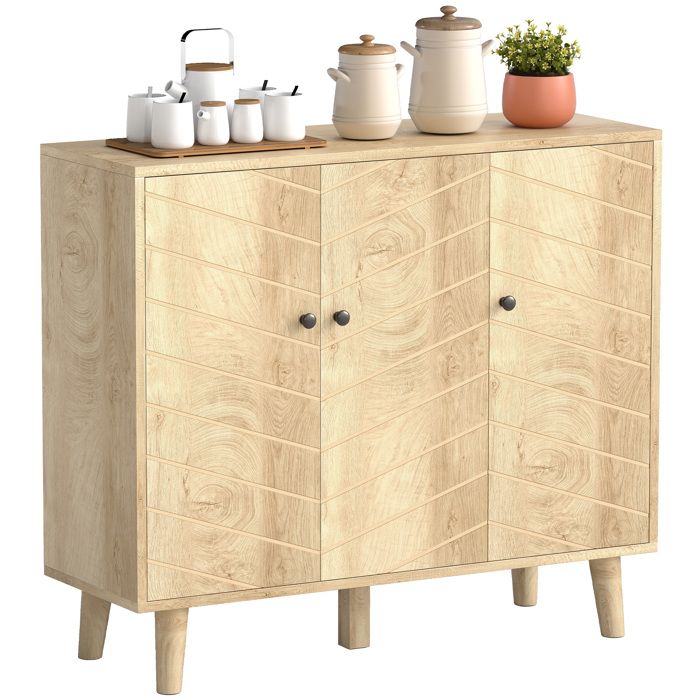 Buffet cuisine - HOMCOM - 3 portes à motif chevron - pieds en bois de pin - 883 x 30 x 76 cm - bois naturel
