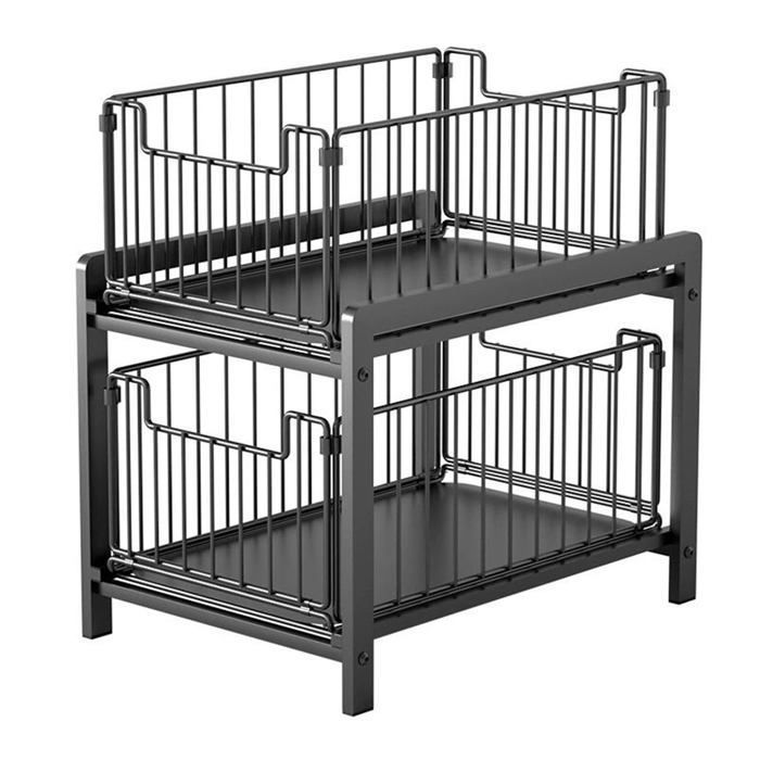 GARVEE Étagère de rangement de cuisine en métal – double niveau – extensible – convient aux cuisines et salles de bains-noir