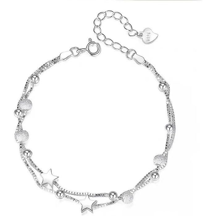 Bracelet 925 Argent Pour Femme Double Couche Étoile Bracelet Fille Bracelet Ado Fille Réglable Gourmette Bijoux Fantaisie Ca[PP364]