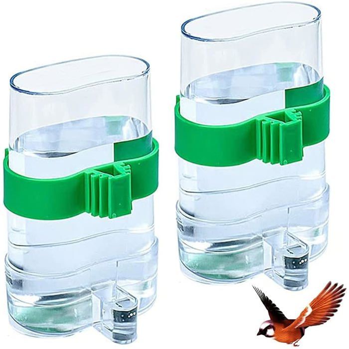 Bouteille eau en Cage à Oiseaux2 Pièce Oiseaux Mangeoires Eau AutomatiqueDistributeur eau Transparent pour