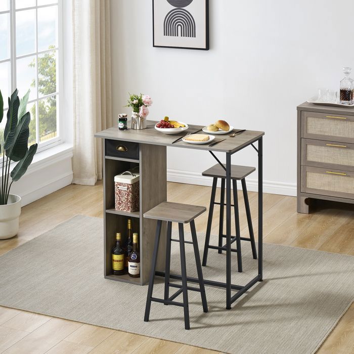 VFCLAR Table de Bar Haute 3 Pièces – Tiroir et Étagère Intégrés Design Compact Idéale pour Maison/Bureau 914x50x907cm