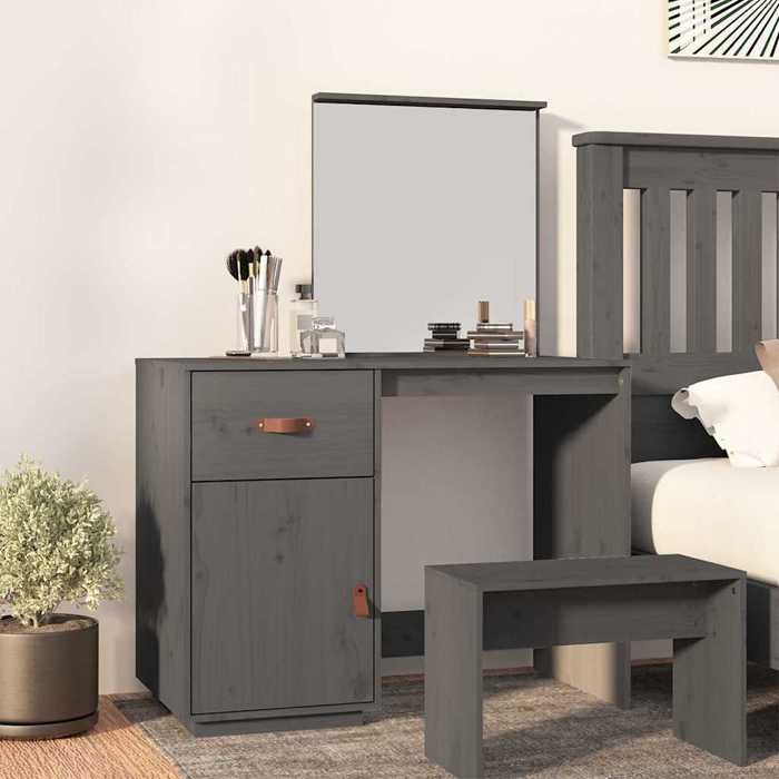 Gris Coiffeuse Gris 95x50x134 cm Bois de pin massif - Meuble Rangement LV34085