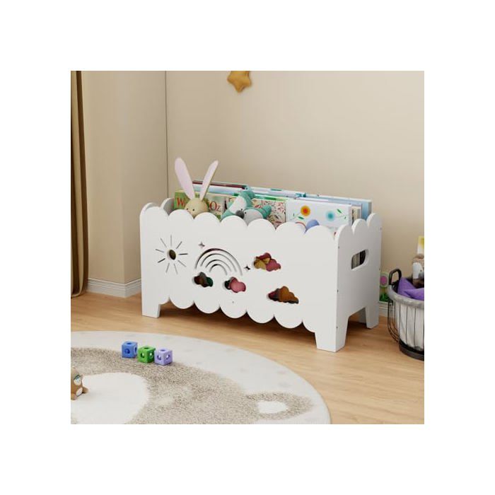 Bibliotheque Enfant Bois Meuble Rangement Livre Enfant Coffre à Jouet Bibliothèque Montessori pour Chambre Bebe Enfants et Salle