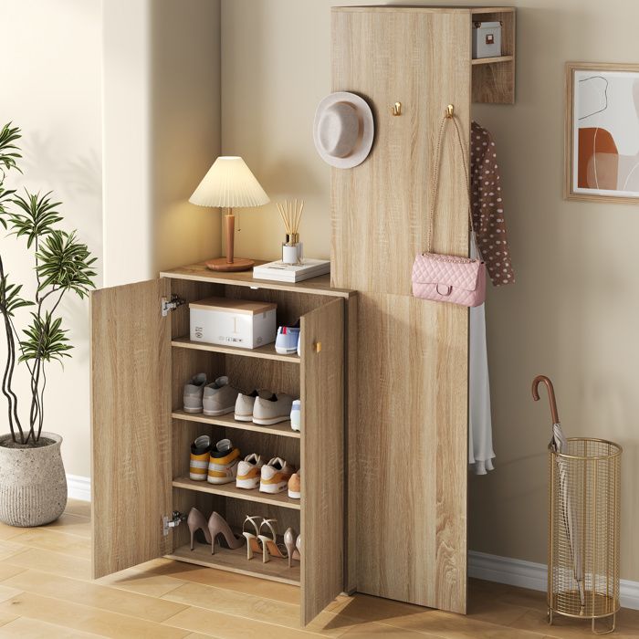 VUENOR Vestiaire d’entrée avec meuble à chaussures et penderie MDF naturel 115 x 38 5 x 191 5 cm