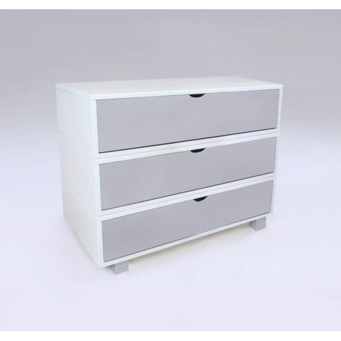 abc meubles - commode cube 3 tiroirs - (gris aluminium)