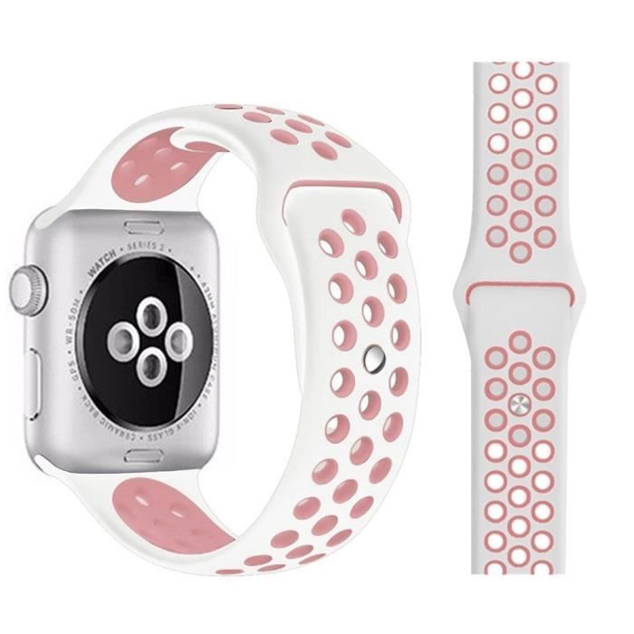 Double Sangle Bracelet Pour Montre Connectée Silicone Montre Pour Apple  Watch Series 5-4 44Mm, Série 3-2-1 42Mm -Blanc-Rose - Cdiscount Téléphonie