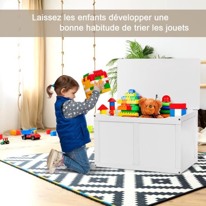 Coffre Jouets en Bois pour Enfant Blanc 72x41x43cm Coffre avec
