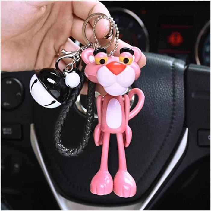 Porte-clés Cute Anime Cartoon panthère Rose léopard Keychain de Bell en  Cuir de Femmes Bracelet en métal clés Porte-Anneau Voi[871]