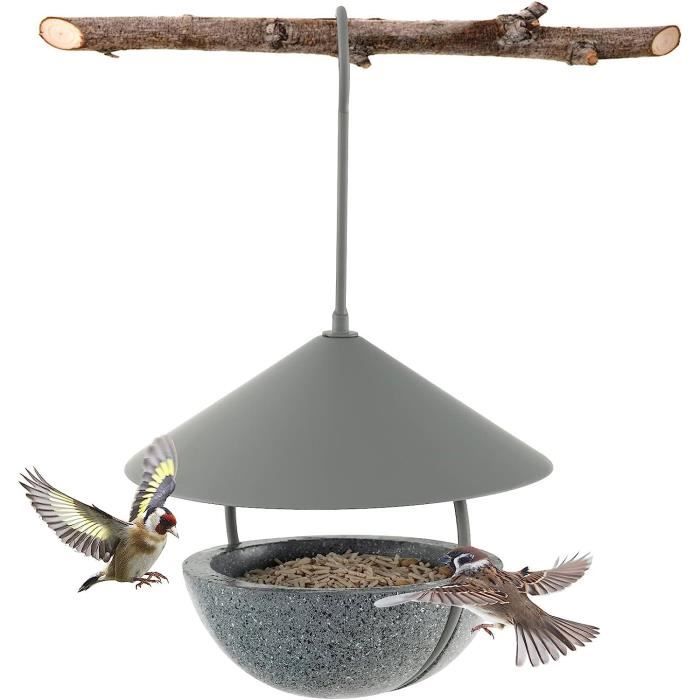 Meilleurs prix pour GYMAX Mangeoire pour Oiseaux Exterieur Suspendue en Résine, Abris à Oiseaux 2-en-1 pour Graines & Eau avec Toit en Métal
