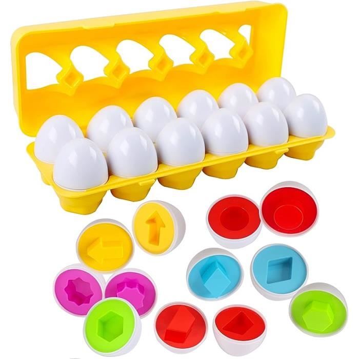 HVDHYY 12 Œufs Assortis Formes Et Couleurs – Jouet Éducatif Montessori – Tri, Emboîtage, Reconnaissance – Cadeau Anniversaire
