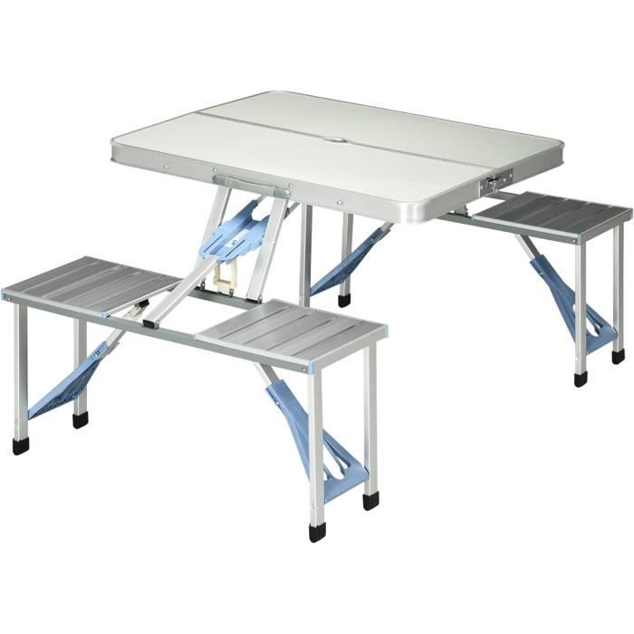 Table De Camping Pliante Outsunny 4 Places Avec Chaises - Format Valise Aluminium/Bois