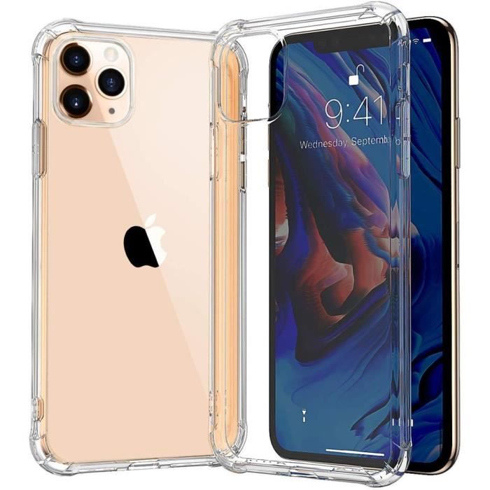 Coque Pour Apple Iphone 11 Pro Transparente Silicone En Gel TPU Souple 2 Verre Trempé Film Protection écran - Téléphonie