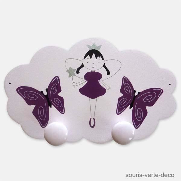 Porte Manteaux Mural Fee Et Papillons Violet Patere Chambre Fille Deco Chambre Enfant Et Bebe Cadeau Naissance Achat Vente Patere Soldes Cdiscount