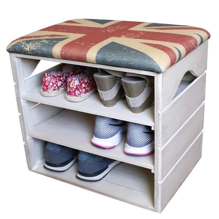 Meuble A Chaussures Blanc Vieilli Banc De Rangement Pour