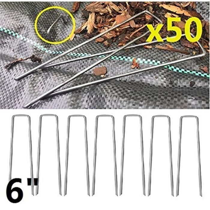 Lot De 50 Piquets De Jardin Acier Galvanisé Avec Rondelles - Fixation Bâches, Tuyaux, Paillis - Réutilisables Et Durables
