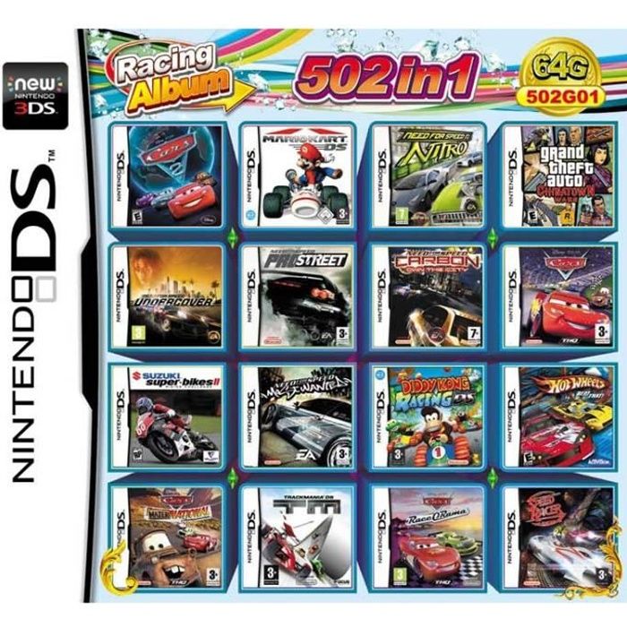 502 Jeux en 1 Cartouche pour Nintendo DS 2DS 3DS New3DS XL - Mario - Jeu de fête - Album de course