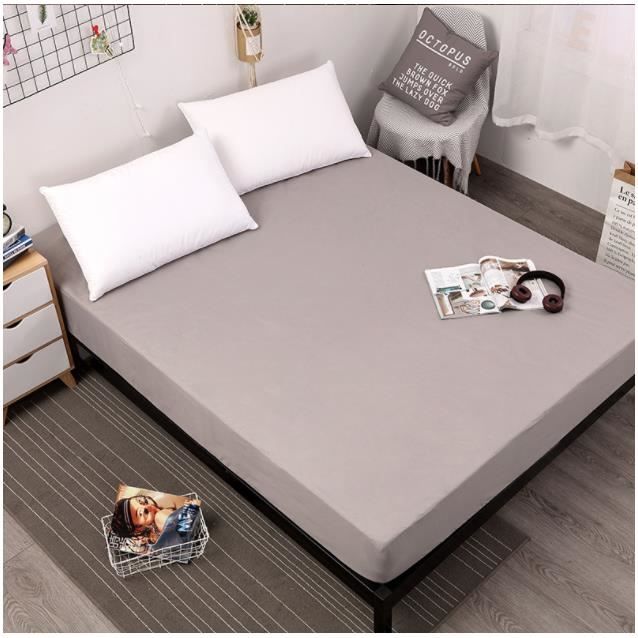 Drap Housse en Microfibre - Marque - Gris - Anti-acariens et Respirant - 200x200x30cm