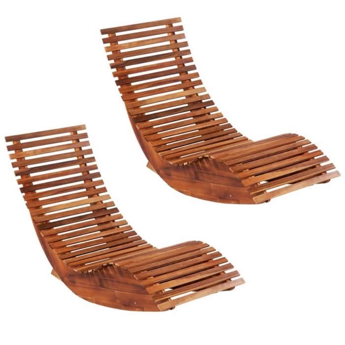 mad•1704lot de 2 chaises longues basculantes fauteuil à bascule confortable fauteuil de relaxation fauteuil berçante bois d'acacia