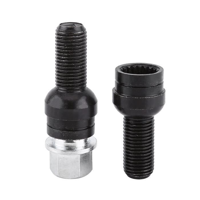 Jeu de serrure de boulon de crochet de roue, vis antivol de pneu de voiture , 4 + 1 M14 * 1.5MM boulon de roue en acier noir et