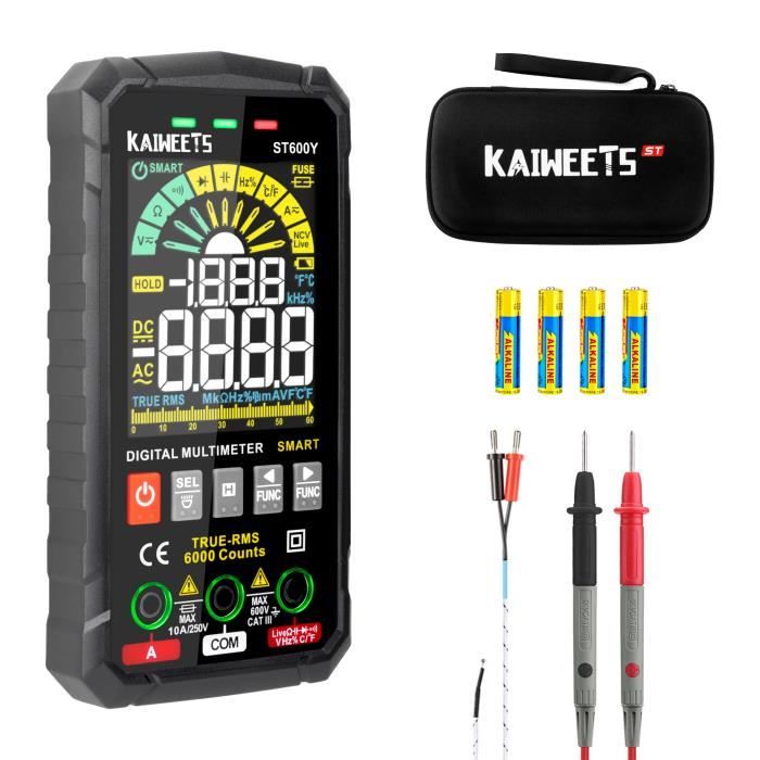 KAIWEETS Multimètre Digital Rechargeable KM601s 10000 Comptes – Auto, T-RMS, NCV, 1200mAh, Test Tension Courant Résistance Diode Fréquence