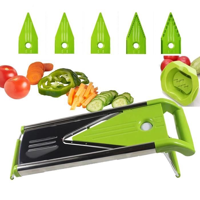 5 en 1 Mandoline Manuelle Coupe Légumes,Mandoline Multifonctions Professionnelle,Tranche Légumes,Acier Inoxydable,Plastique,pour Fruits,Pommes de Terre,Tomates,Choux,Carottes etc. Mandoline Réglable