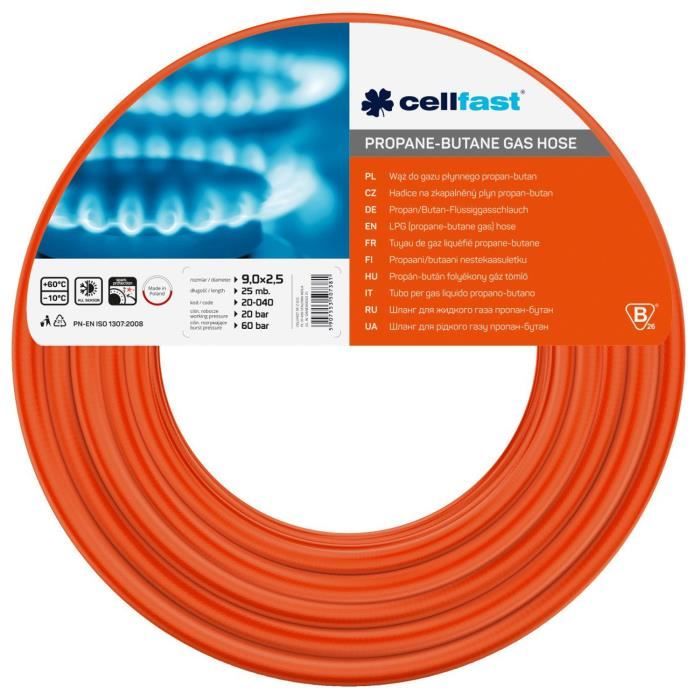 Tuyau de gaz GPL Cellfast 20-040 9x2.5 mm longueur 25 m