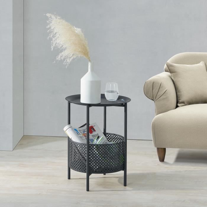 Petite table ronde Kruibeke métal 45 x 35 cm noir [en.casa]