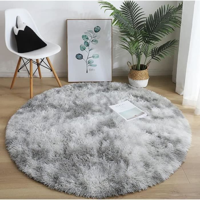 Tapis Shaggy Salon 160cm Rond Gris - FREOSEN - Tapis salon 160cm rond - Rond - Intérieur - Synthétique - Shaggy