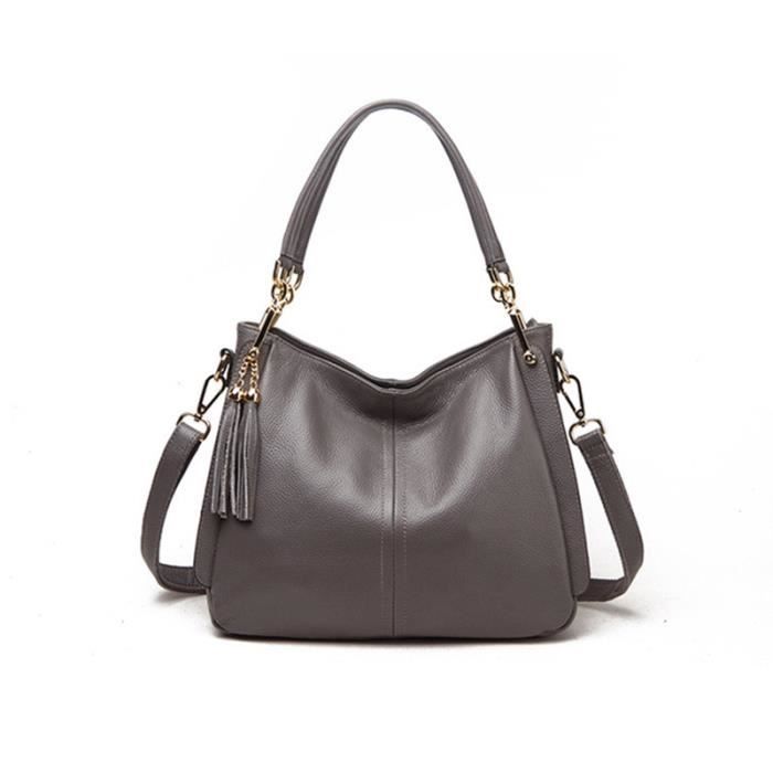 Sac ?� main cuir femme gland mou simple gris NX�?� - Cdiscount Bagagerie - Maroquinerie