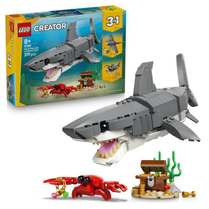 LEGO Creator 3-en-1 31381 Le Redoutable Requin et le Coffre au Trésor - Jouet dès 8 ans