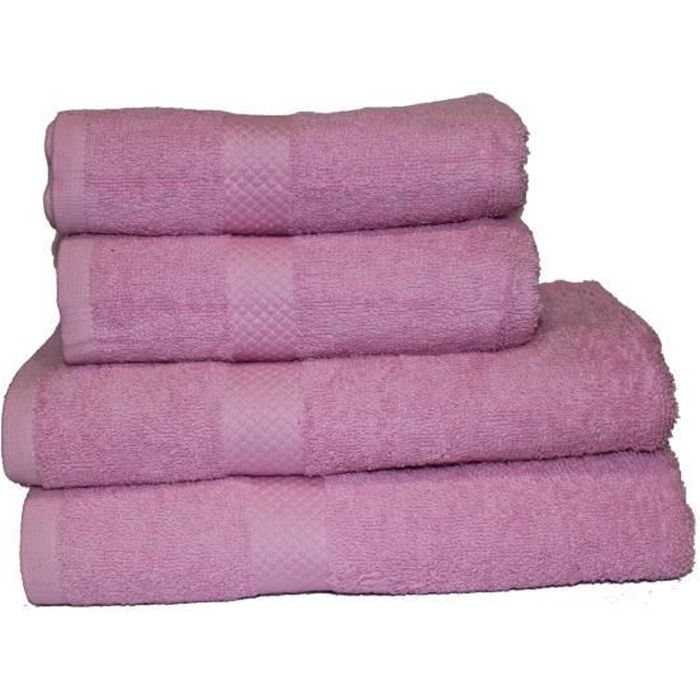 Lot de 3 serviettes de toilettes 50 x 90 cm 100% coton, 500 Gr/m² - Rose