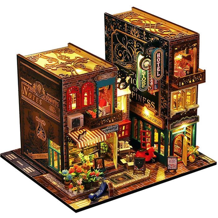 Serre-Livres en Bois avec lumière LED et Meubles, Book Nook Kit Insert d' étagère à Livres DIY, 3D Puzzle Cadeaux originaux - Cdiscount Maison