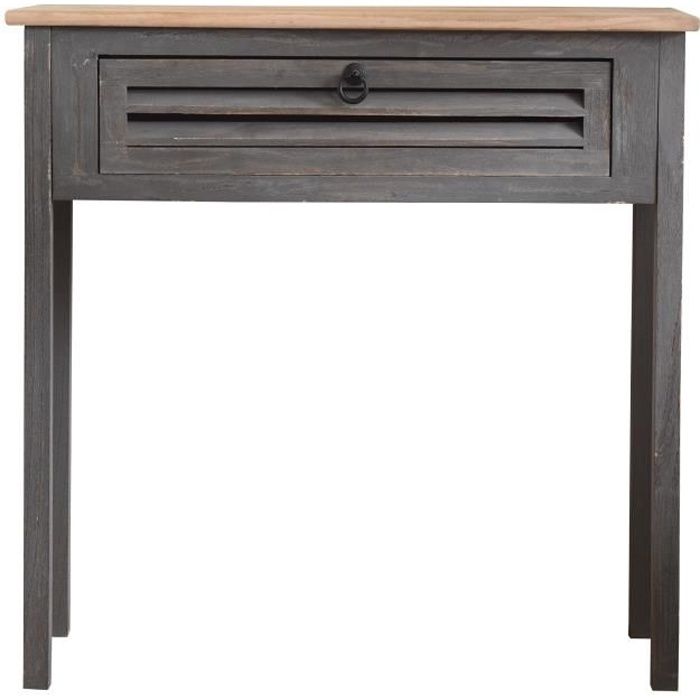 Mobili Rebecca Table Bureau Console 1 Tiroir Bois Gris Shabby 75x75x30,5