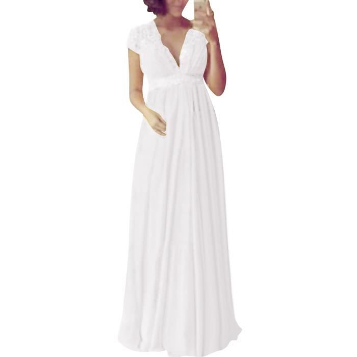 Blanc Robe Longue De Soiree Cocktail Demouselle D Honneur Col V